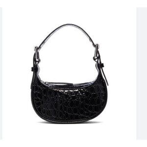 BY FAR crocodile effect embossed leather mini shoulder bag - Black